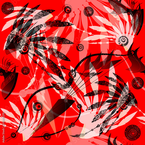 Indian seamless pattern, arrows, feather, bow, loafers. Vector artistic illustration.
