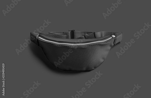 Blank black waist bag mockup lying, dark background