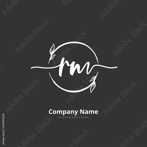 R M RM Initial handwriting and signature logo design with circle. Beautiful design handwritten logo for fashion, team, wedding, luxury logo. photo