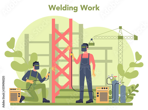 Welder and welding service concept. Professional welder in protective