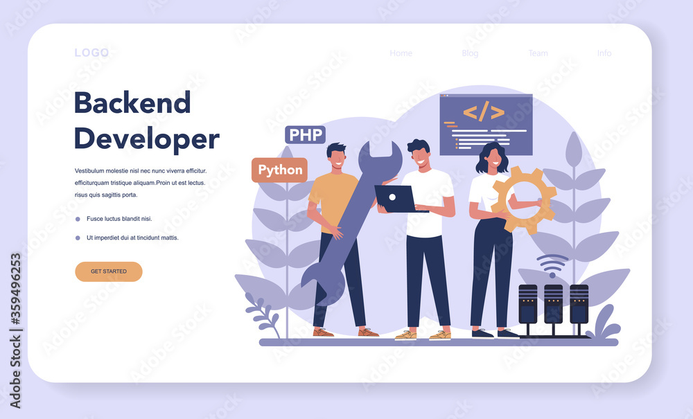 Back end development web banner or landing page. Software Back end development web banner or landing page. Software