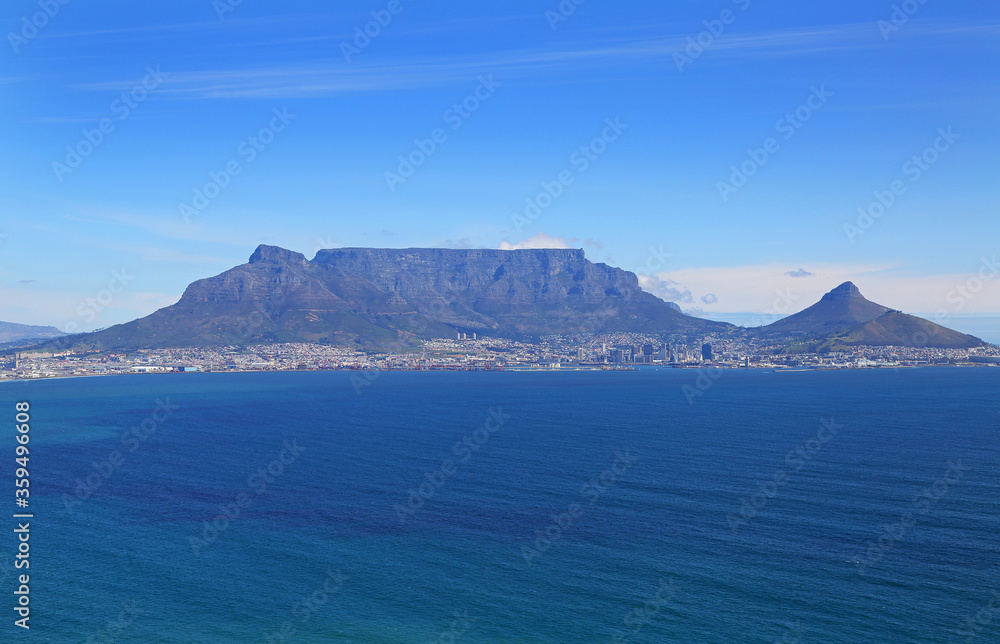 Cape Town, Western Cape / South Africa - 22/09/2015: Aerial photo of Table Bay and Cape Town CBD with Table Mountain in the background