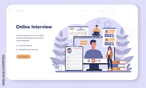 Job interview web banner or landing page. Idea of employment