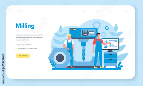 Miller and milling web banner or landing page. Engineer drilling