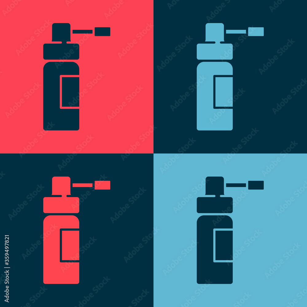 Pop art Medical bottle with nozzle spray for the treatment of diseases of the nose and throat icon isolated on color background. Vector Illustration Pop art Medical bottle with nozzle spray for the treatment of diseases of the nose and throat icon isolated on color background. Vector Illustration