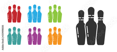 Black Bowling pin icon isolated on white background. Set icons colorful. Vector Illustration