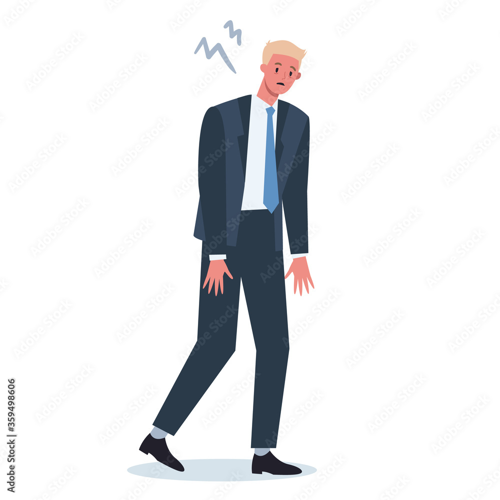 Exhausted business man. Business character with lack of energy. Exhausted business man. Business character with lack of energy.