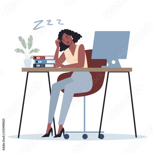 Exhausted business woman in the office. Business character with lack