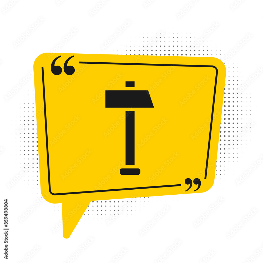 Black Hammer icon isolated on white background. Tool for repair. Yellow speech bubble symbol. Vector Illustration Black Hammer icon isolated on white background. Tool for repair. Yellow speech bubble symbol. Vector Illustration