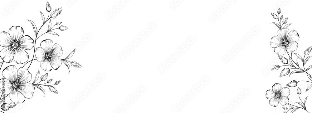 Obraz premium Botanical elements design template. Panoramic simple design with frame flowers. Herbal vector frame