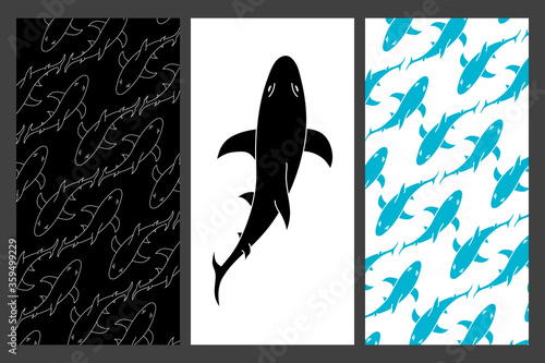 2 motifs et une silhouette de requin pour du papier peint ou du tissus.