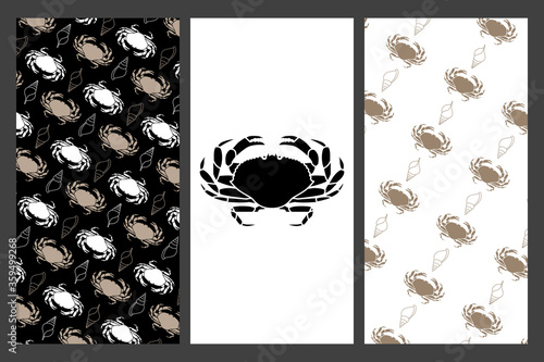 2 motifs et une silhouette de crabe pour du papier peint ou du tissus.