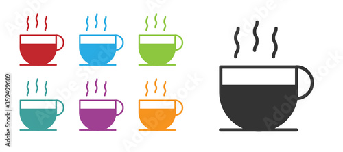Black Coffee cup icon isolated on white background. Tea cup. Hot drink coffee. Set icons colorful. Vector Illustration