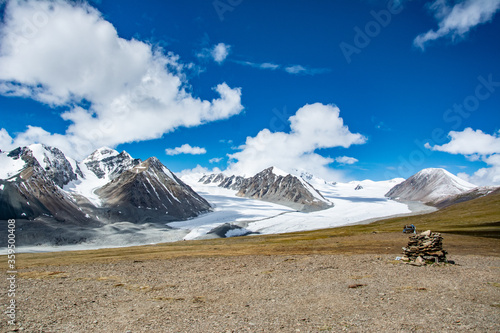 Eternal Snow Capped Altai Tavan Bogd National Park mountains in western part of Mongolia, Bayan Olgii province. photo