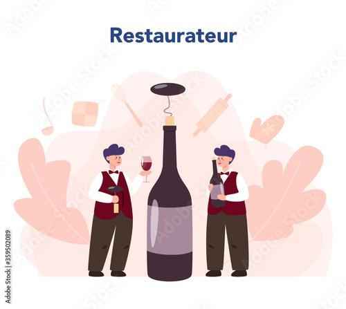 Sommelier concept. Man with a bottle of grape wine and glass