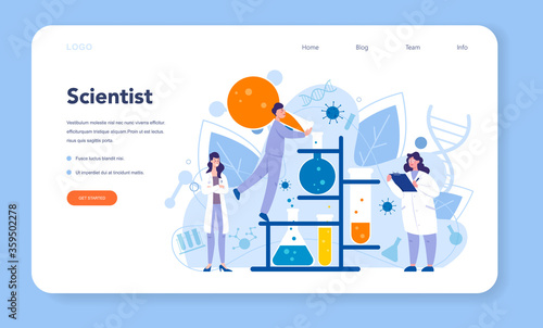 Virologist web banner or landing page. Scientist studies viruses