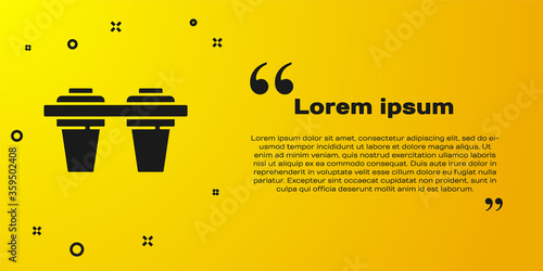 Black Water filter icon isolated on yellow background. System for filtration of water. Reverse osmosis system.  Vector Illustration