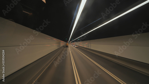 High-speed traffic through the tunnel in Hong Kong