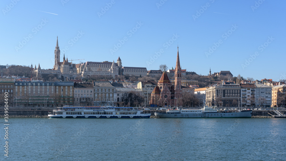 Panoramic view of Buda part of Budapest from Danube