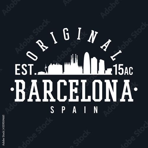 Barcelona, Spain Skyline Original. A Logotype Sports College and University Style. Illustration Design.
