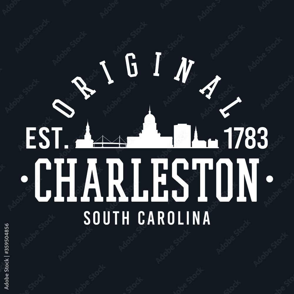 Naklejka premium Charleston, SC, USA Skyline Original. A Logotype Sports College and University Style. Illustration Design.