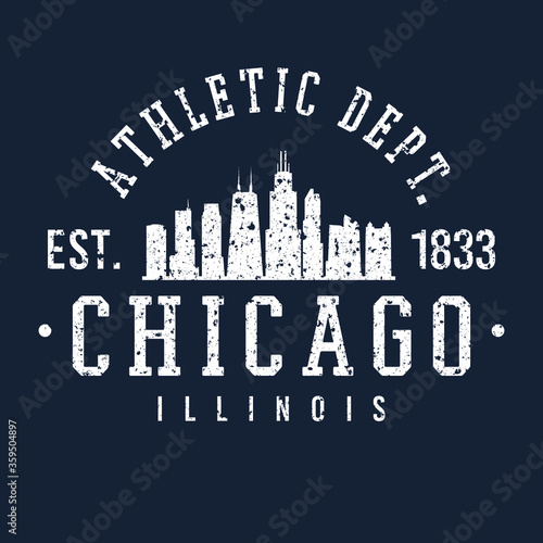 Chicago Illinois Skyline Athletic Dept. Logotype Sports College University. Illustration Design Vector. 