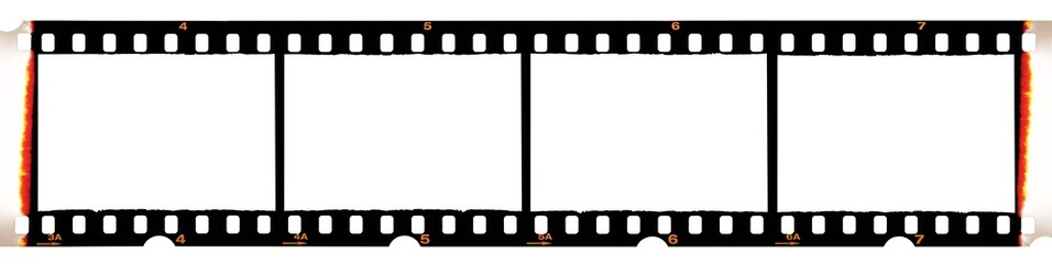 Camera film strip, isolated on white background, film strip with no pictures on it, Real high-res 35mm photo scan
