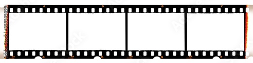 Camera film strip, isolated on white background, film strip with no pictures on it, Real high-res 35mm photo scan © Simon