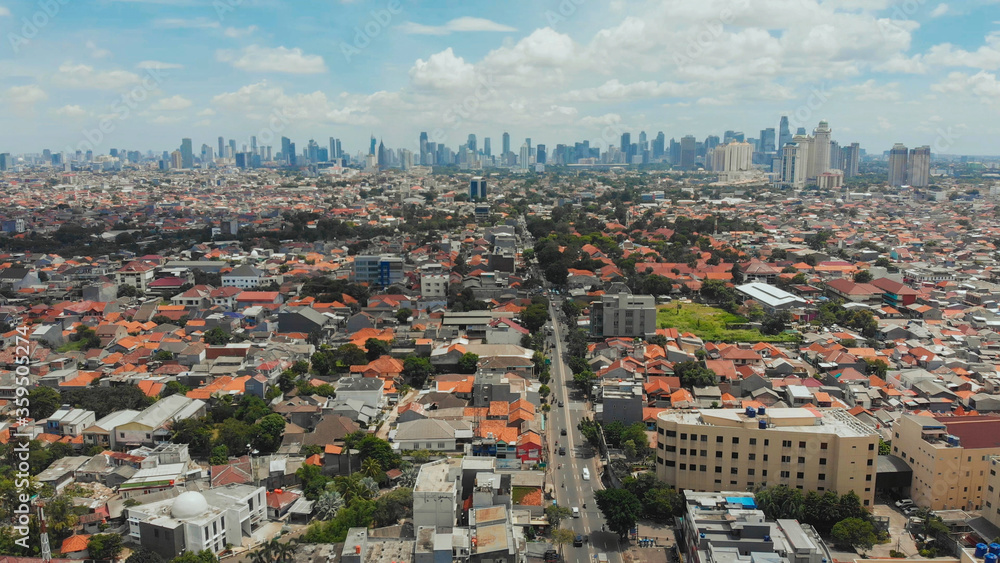 Aerial panorama of the outskirts of the city of Jakarta. Indonesia.