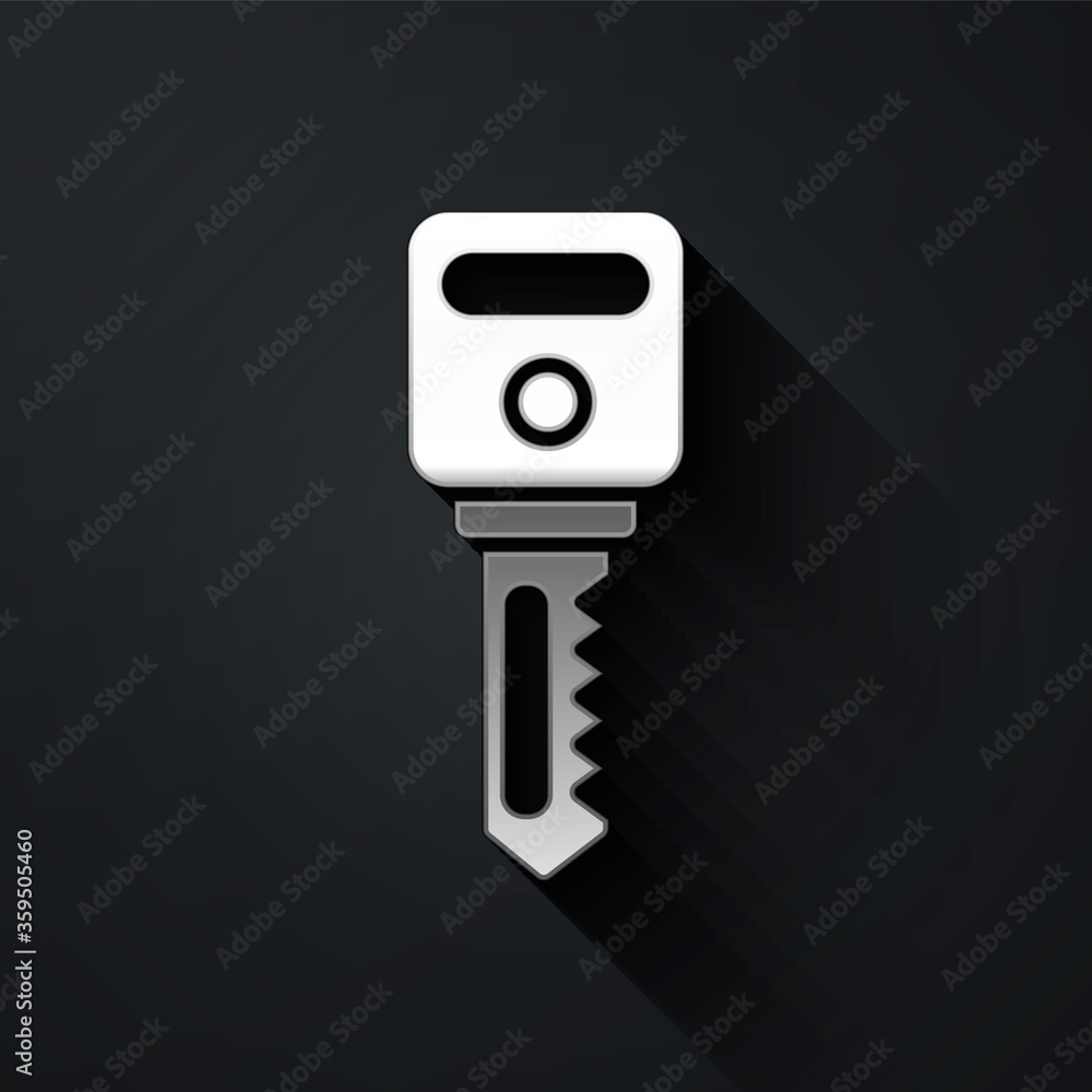 Silver House key icon isolated on black background. Long shadow style. Vector Illustration Silver House key icon isolated on black background. Long shadow style. Vector Illustration
