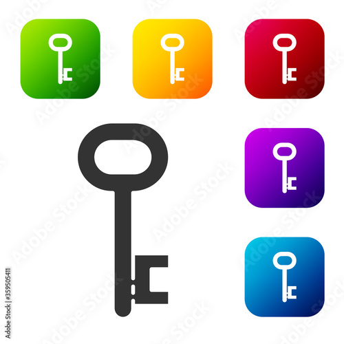 Black House key icon isolated on white background. Set icons in color square buttons. Vector Illustration