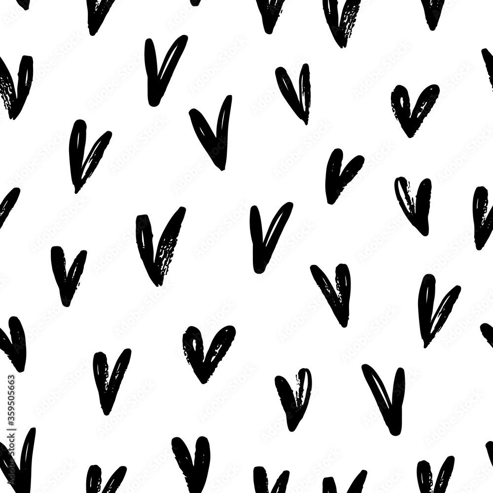 Seamless pattern with hand drawn hearts. Ink illustration. Graphic hearts. Abstract ink illustration. Hand drawn ornament for wrapping paper and posters. Seamless pattern with hand drawn hearts. Ink illustration. Graphic hearts. Abstract ink illustration. Hand drawn ornament for wrapping paper and posters.