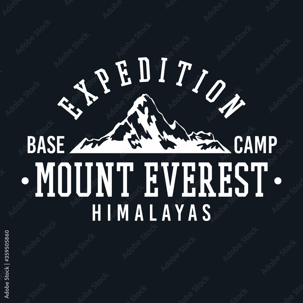 Mount Everest, Mt Everest, Himalayas Badge design. Expedition Base camp vector design. College style Apparel illustration.