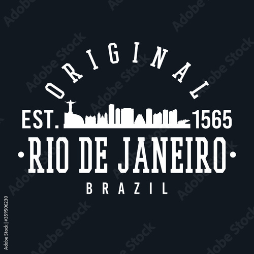 Rio de Janeiro, State of Rio de Janeiro, Brazil Skyline Original. A Logotype Sports College and University Style. Illustration Design.