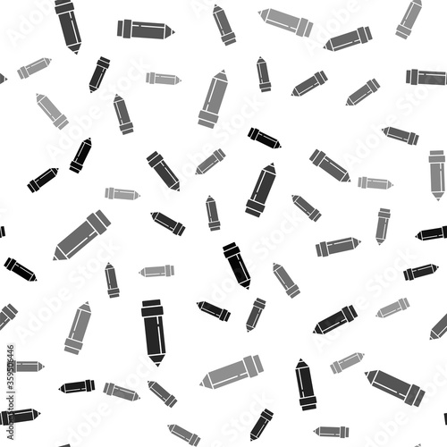 Black Pencil with eraser icon isolated seamless pattern on white background. Drawing and educational tools. School office symbol. Vector Illustration
