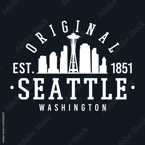 Seattle Washington Skyline Original. A Logotype Sports College and University Style. Illustration Desig