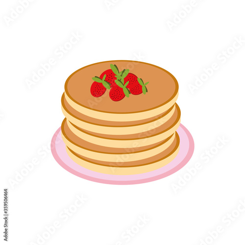 pancake with strawberries on a plate in vector flat style, single element for design. food, american dessert
