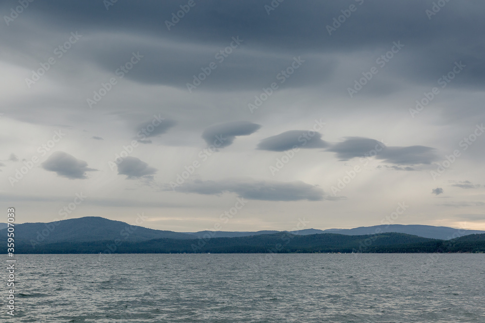 Lake Turgoyak in cloudy weather, Chelyabinsk region, Russia