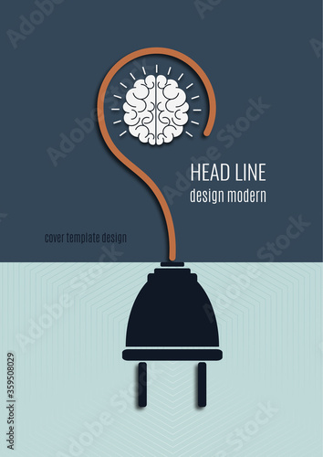 Brain and electric plug. New business idea, smart, creative symbol. Brainstorm. Knowledge, decision, sign of innovation.