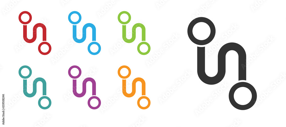 Black Route location icon isolated on white background. Map pointer sign. Concept of path or road. GPS navigator. Set icons colorful. Vector Illustration Black Route location icon isolated on white background. Map pointer sign. Concept of path or road. GPS navigator. Set icons colorful. Vector Illustration