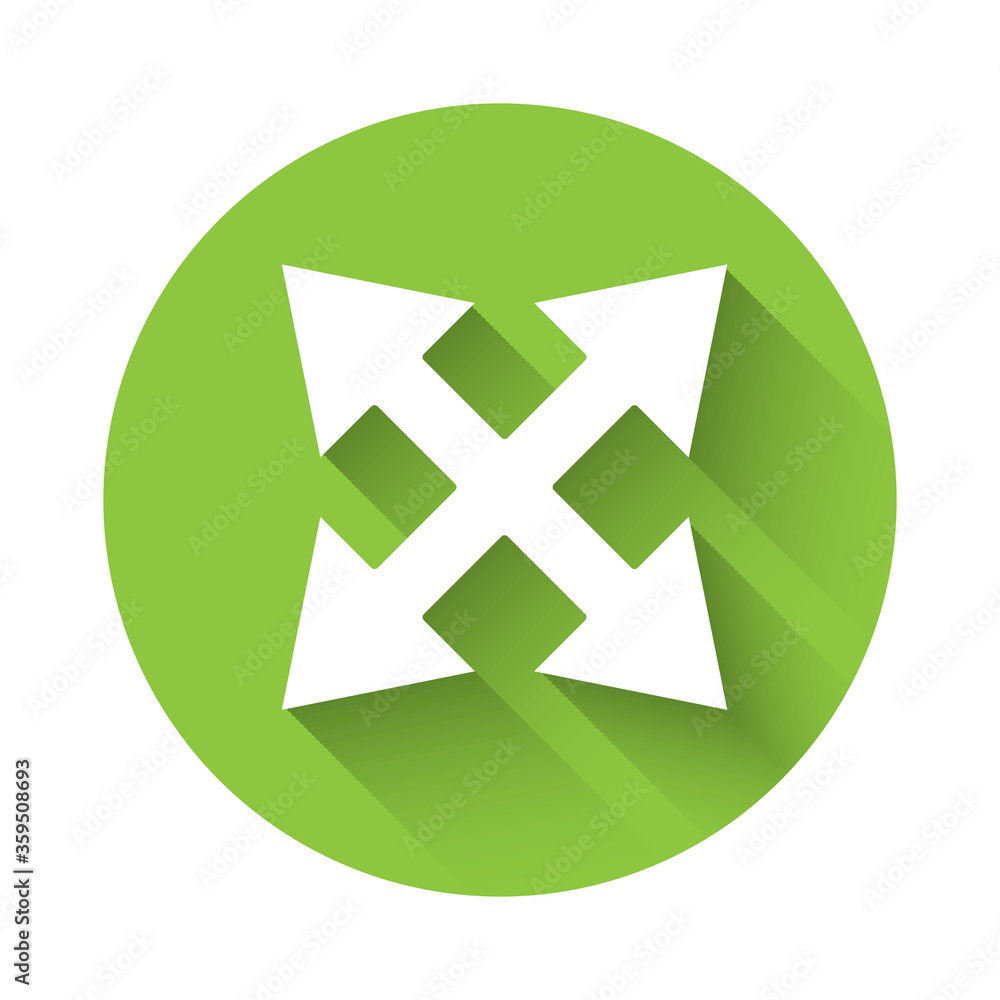 White Road traffic sign. Signpost icon isolated with long shadow. Pointer symbol. Isolated street information sign. Direction sign. Green circle button. Vector Illustration White Road traffic sign. Signpost icon isolated with long shadow. Pointer symbol. Isolated street information sign. Direction sign. Green circle button. Vector Illustration