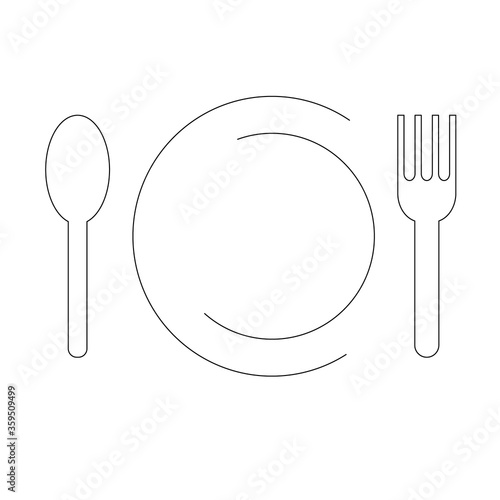 Vector icon of plate, a fork and a spoon