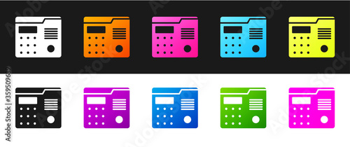 Set House intercom system icon isolated on black and white background.  Vector Illustration