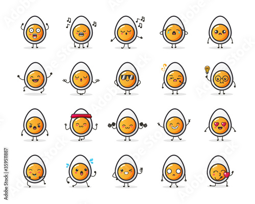 Set of cute Egg character in different action emotion for illustration or mascot.