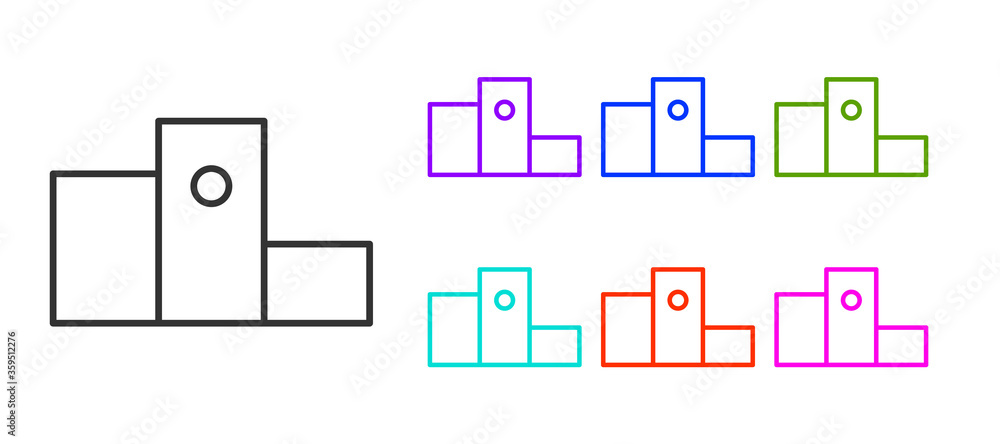 Black line Award over sports winner podium icon isolated on white background. Set icons colorful. Vector Illustration Black line Award over sports winner podium icon isolated on white background. Set icons colorful. Vector Illustration