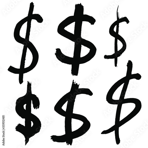 Set of dollar symbol.  Grungy handwritten symbols