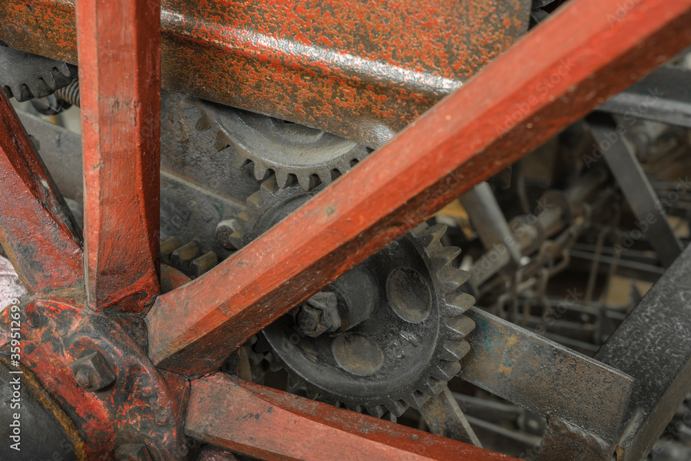 close up of historic machinery