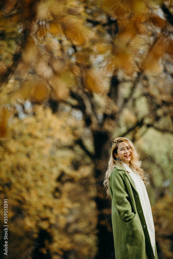 Beautiful Autumn Asian woman with Autumn Leaves on Fall Nature Background. Beautiful Autumn Asian woman with Autumn Leaves on Fall Nature Background.
