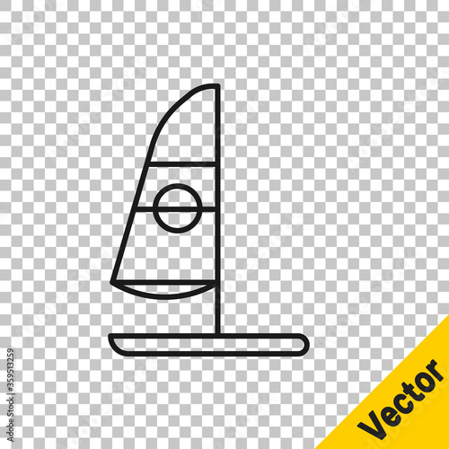 Black line Windsurfing icon isolated on transparent background.  Vector Illustration