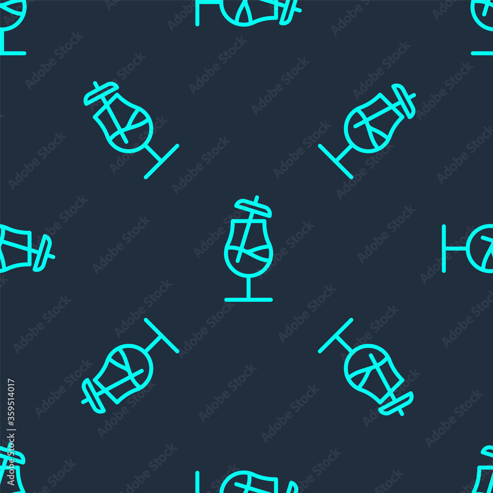 Green line Cocktail icon isolated seamless pattern on blue background. Vector Illustration Green line Cocktail icon isolated seamless pattern on blue background. Vector Illustration
